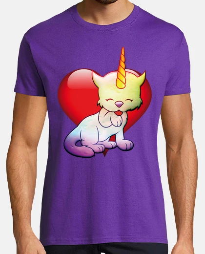 Camiseta gato unicornio con corazon rojo
