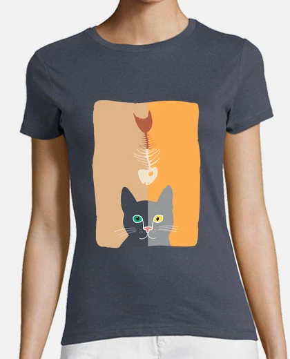 Camiseta gato y espina de pescado-colores de mod