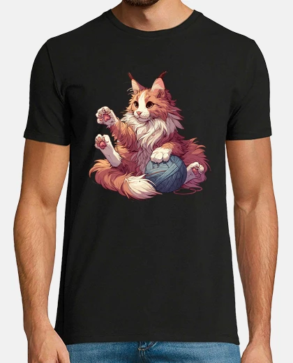 Camiseta gato y tejer gato divertido con bola de