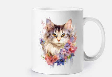 gato acuarela con flores, personalizable, gatito, colores de moda,