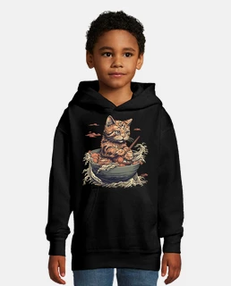 gato come fideos ramen ola de kanagawa