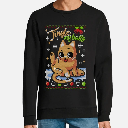 gato navideño ugly jersei - jingle balls