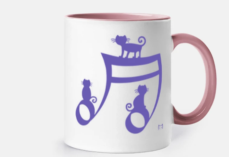Taza Gatos en nota musical en morado