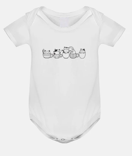 Ropa gatos en una taza de café body divertido para bebé