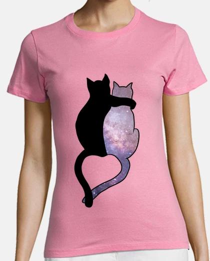 Playera gatos enamorados, demasiado lindo, negro, luz de la luna