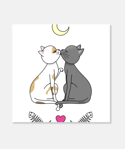 Lienzo Gatos enamorados kawaii