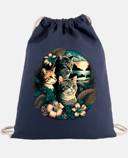Bolsa Gatos Surferos Playas de Hawai Flores Hibiscus Palmeras