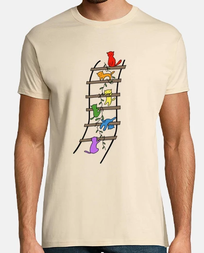 T-shirt gatti che giocano su una scala, gatto divertente