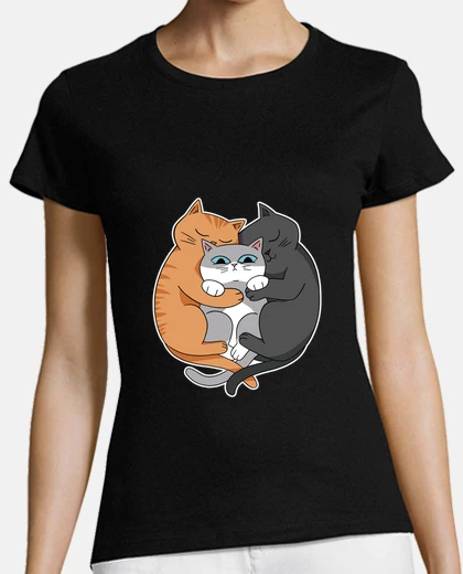 T-shirt gatti coccolosi, famiglia, gatto nero, molto morbido, roco, leccare, ,