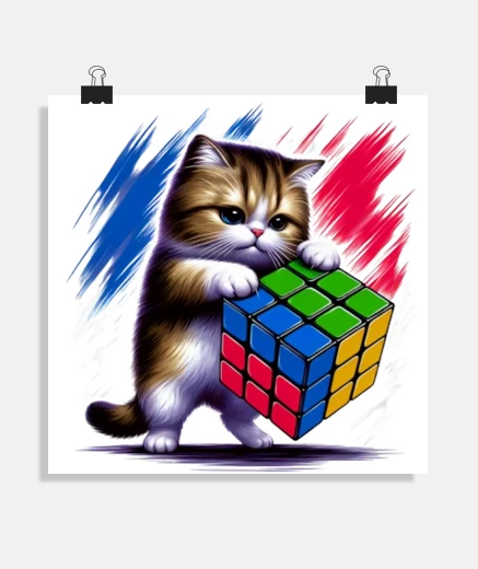 Poster gattino troppo carino gioca al cubo di rubik poster ufficio soggiorno collezione stand poster bandie