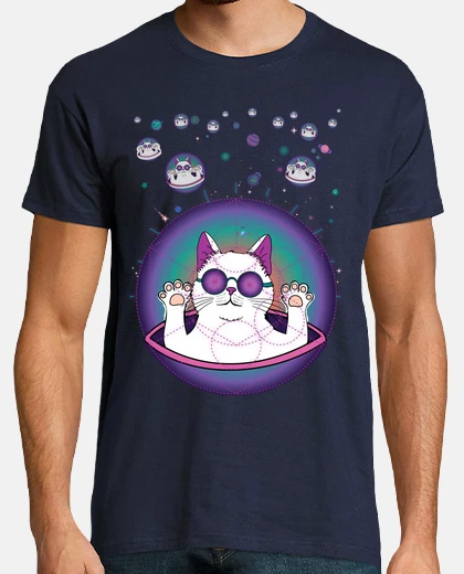 T-shirt gatto bianco con gli occhiali nei viaggi spaziale