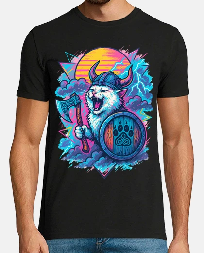 T-shirt gatto bianco vichingo valhalla norreno 
