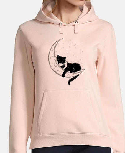 Felpa gatto che dorme su una falce di luna, gatto divertente