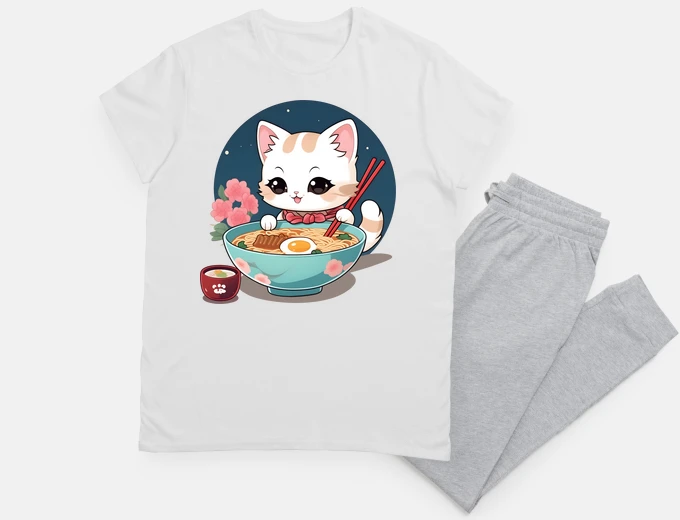 Pigiama gatto che mangia ramen - idea regalo an