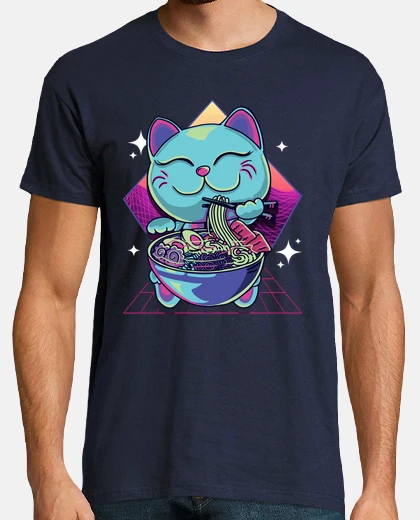 T-shirt gatto che mangia ramen chonk anime vaporwave ramen gattini animali