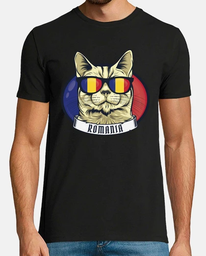 T-shirt gatto con gli occhiali dalla romania, romania, chiesa di legno,
