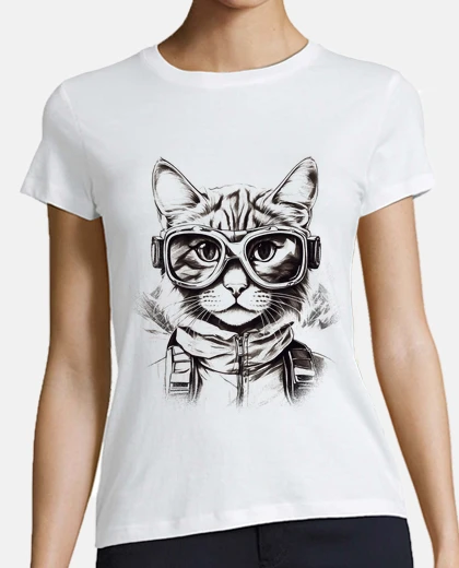 T-shirt gatto con occhiali da aviatore
