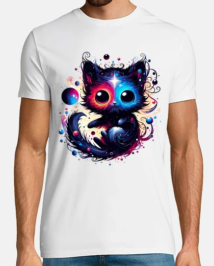 T-shirt gatto cosmico colorato kawaii tra le st