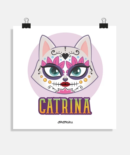 Poster gatto di catrina, poster di halloween messico