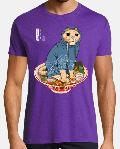 T-shirt gatto giapponese su ramen