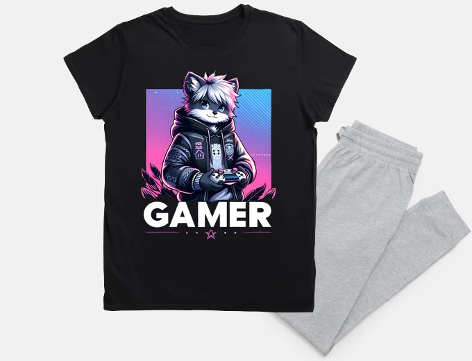 Pigiama gatto giocatore con controller