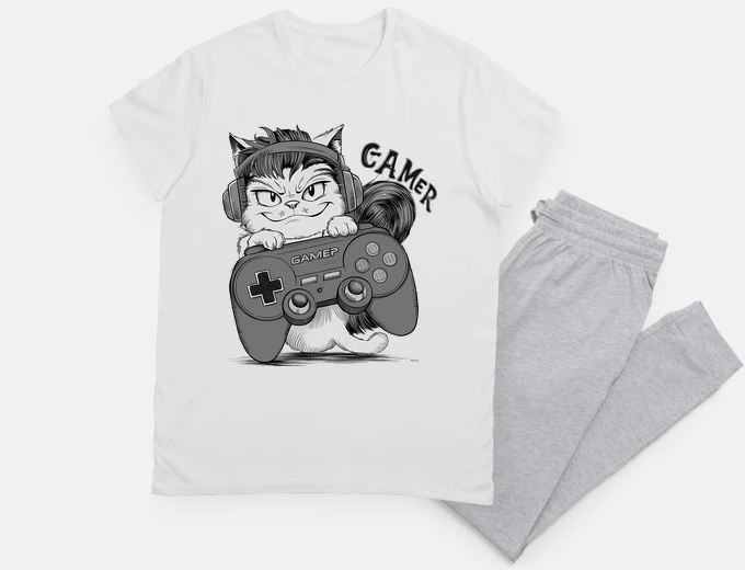 Pigiama gatto giocatore geek