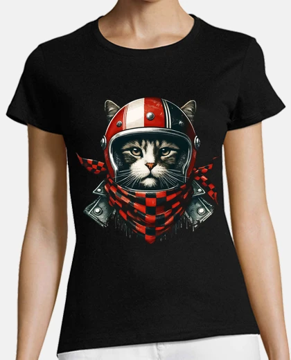 T-shirt gatto motociclista in un bel casco retr