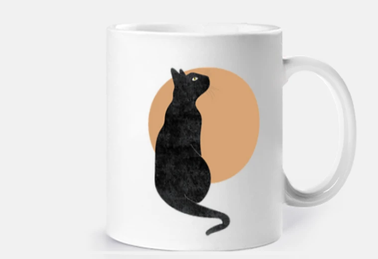 Tazza gatto nero arte boho moda cerchio marrone festa vacanze tazza personalizzabile