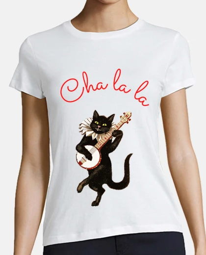 T-shirt gatto nero che suona il banjo, country, vecchi time ,
