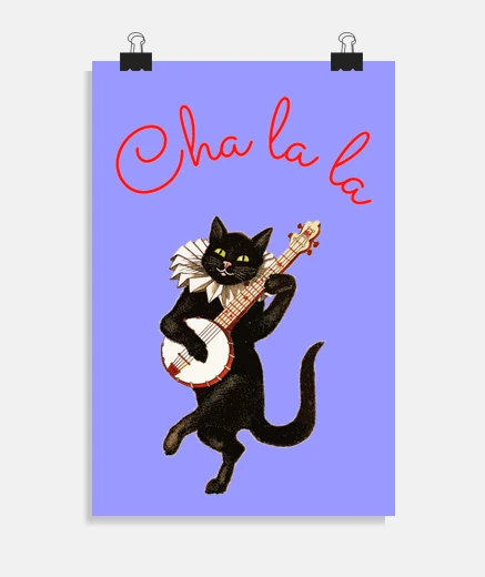 Poster gatto nero che suona il banjo, poster musicale, poster, country