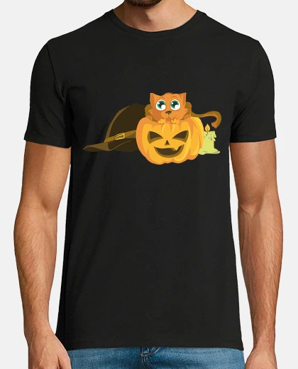 T-shirt gatto or pumpkin h all oween / cappello