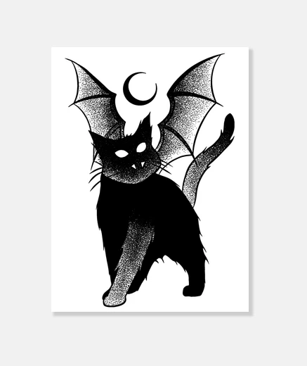 Stampa gatto scuro 666 dotwork art