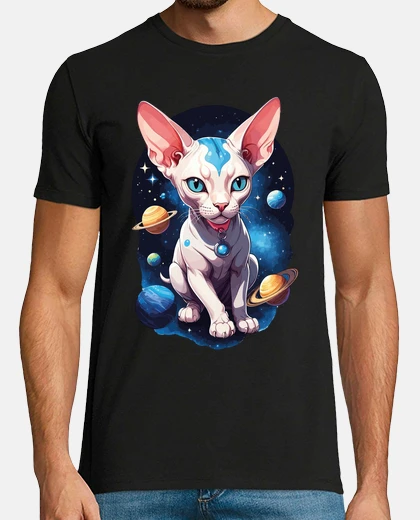 T-shirt gatto sphynx nello spazio venere saturn
