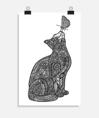 Poster Illustrazione Gatto Bianco e nero Disegno verticale 3:4 su