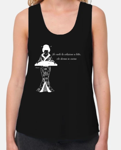 T-shirt Geisha moderna | top, nero
