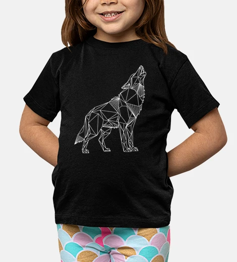 Kids Geometric Howling Wolf Line Art