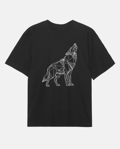 T-shirt Geometric Howling Wolf Line Art