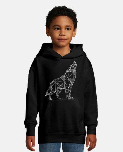 Kids Geometric Howling Wolf Line Art