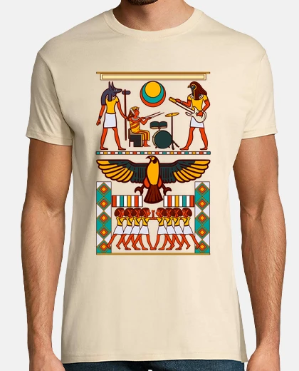 T-shirt geroglifico egitto rock and roll gruppi piramidi faraone divertente