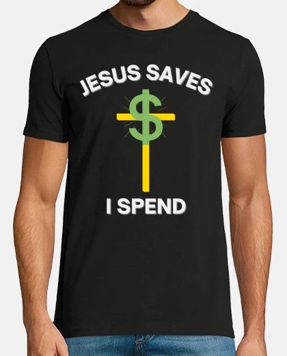 T-shirt gesù salva io spendo croce segno di dol