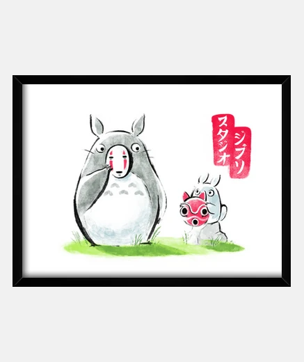 Cuadro Ghibli ink - Totoro Mononoke - anime