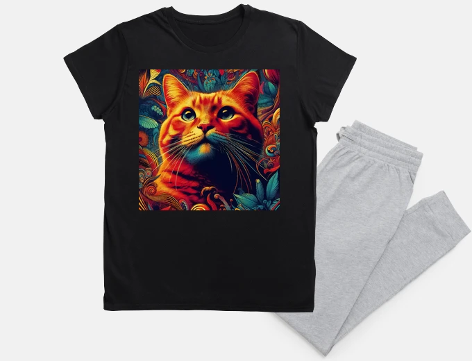 Pajama Ginger Cat on Abstract Garden Pattern