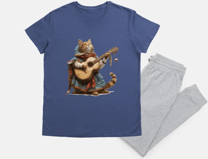 Pyjama Ginger cat with guitar in medieval outf