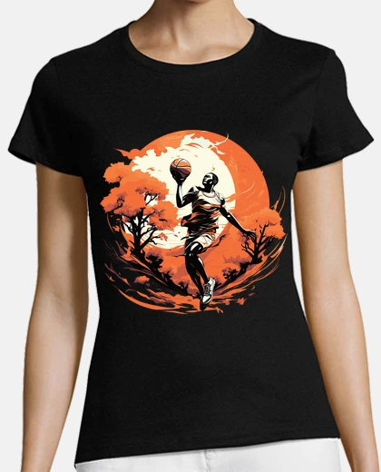 T-shirt giocatore di basket che si allena contro il tramonto