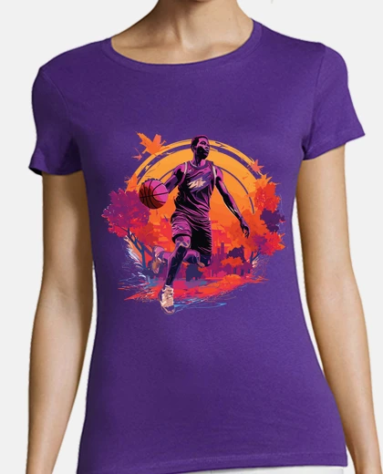 T-shirt giocatore di basket contro un tramonto autunnale