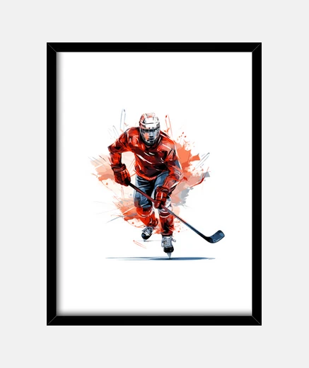 Quadro giocatore di hockey con una mazza da hockey sull&#39;acquerello di pista di pattinaggio