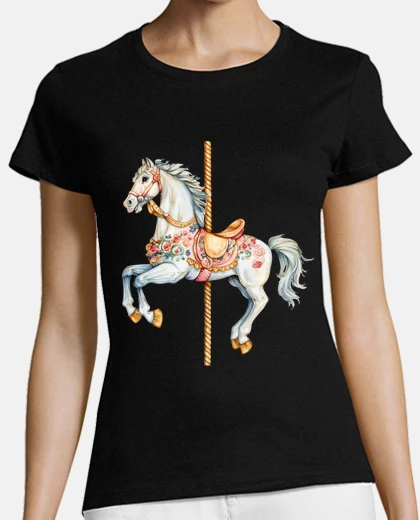 T-shirt giostra cavalli di legno giostra scollo a v
