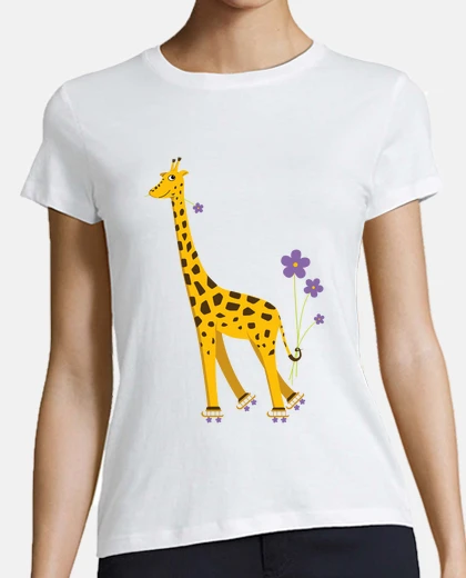 Tee-shirt girafe de bande dessinée de patinage mignon drôle
