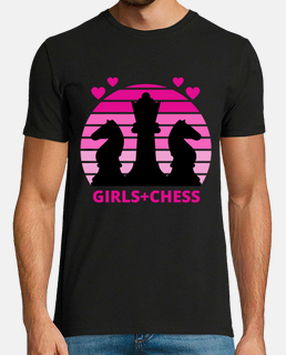 girls and chess sunset pink retro