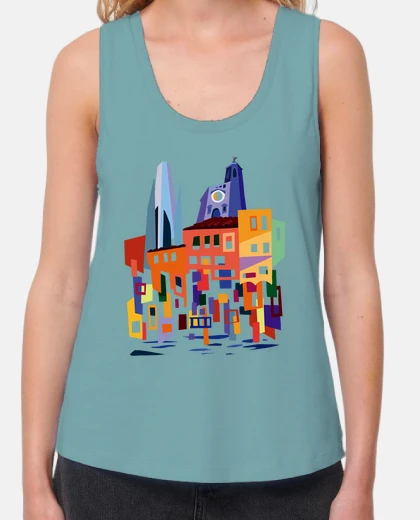Camiseta girona colors Mujer, sin mangas